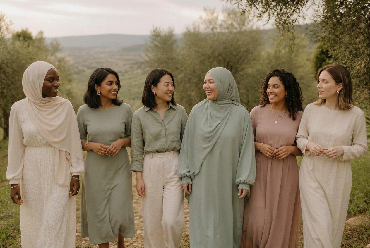 Muslim women talking and laughing together